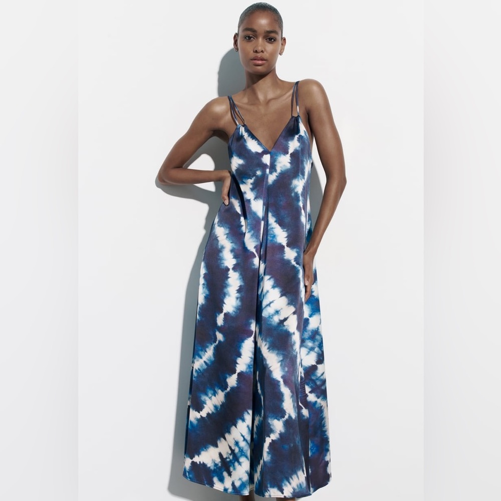 NWT ZARA Tie Dyed Flowy Slip Maxi Dress - Picture 3 of 15
